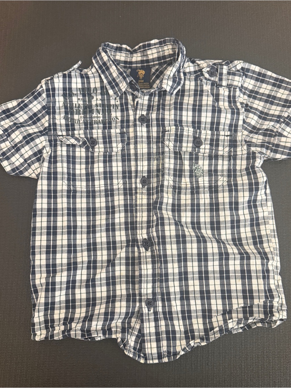 Ralph Lauren Navy and White Plaid Short-Sleeve Button-Down Shirt